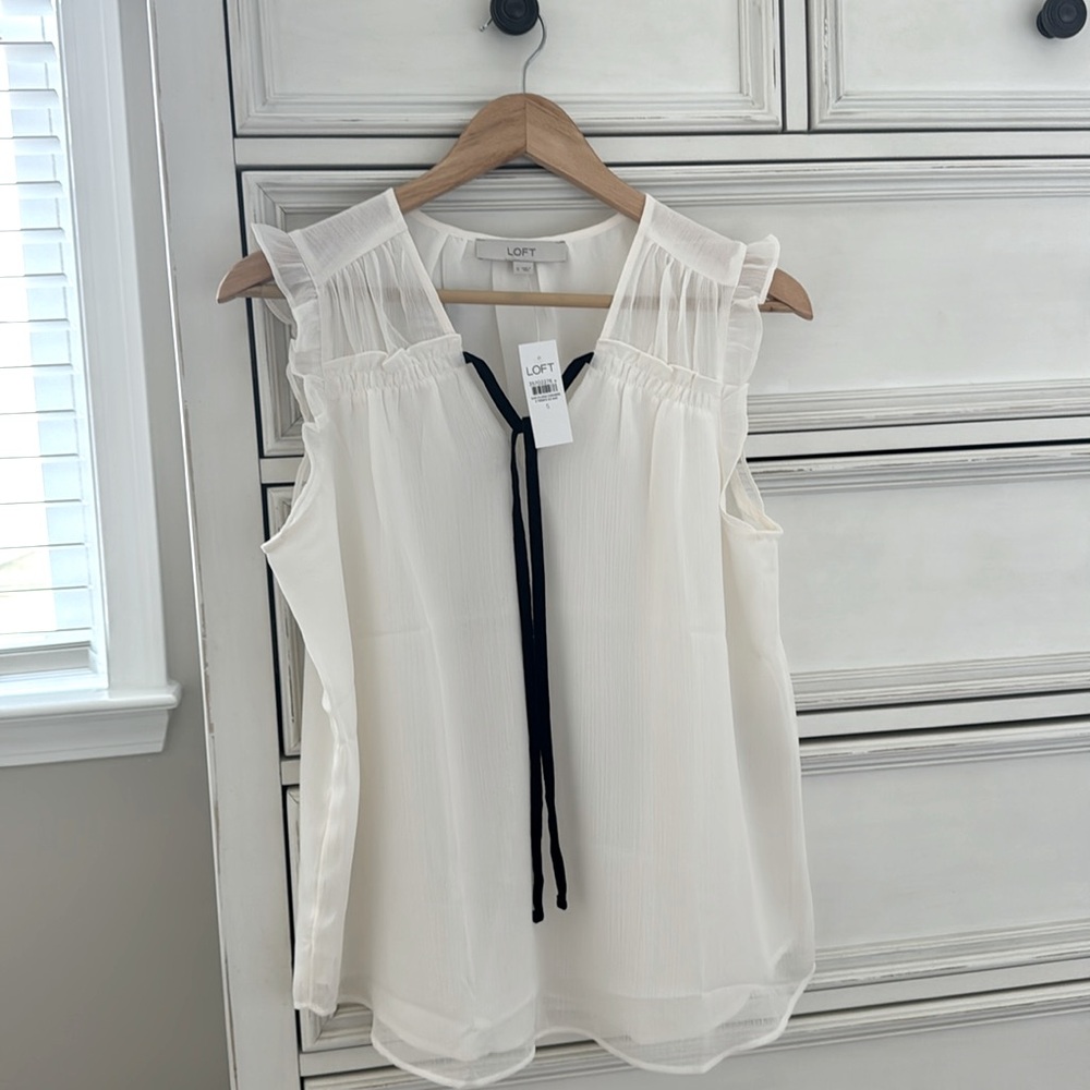 LOFT sheer blouse with velvet tie NWT